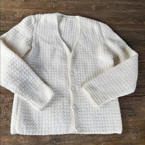 Vintage white hand knit cardigan sweater GVC Medium/Large